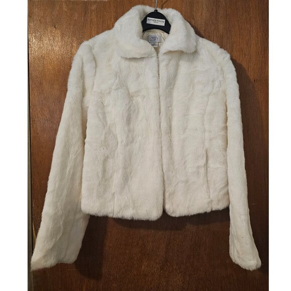 Ann Taylor Loft Sz 4 Faux White Mink Fur Crop Coat Soft Wedding Bride Classic - Picture 1 of 11